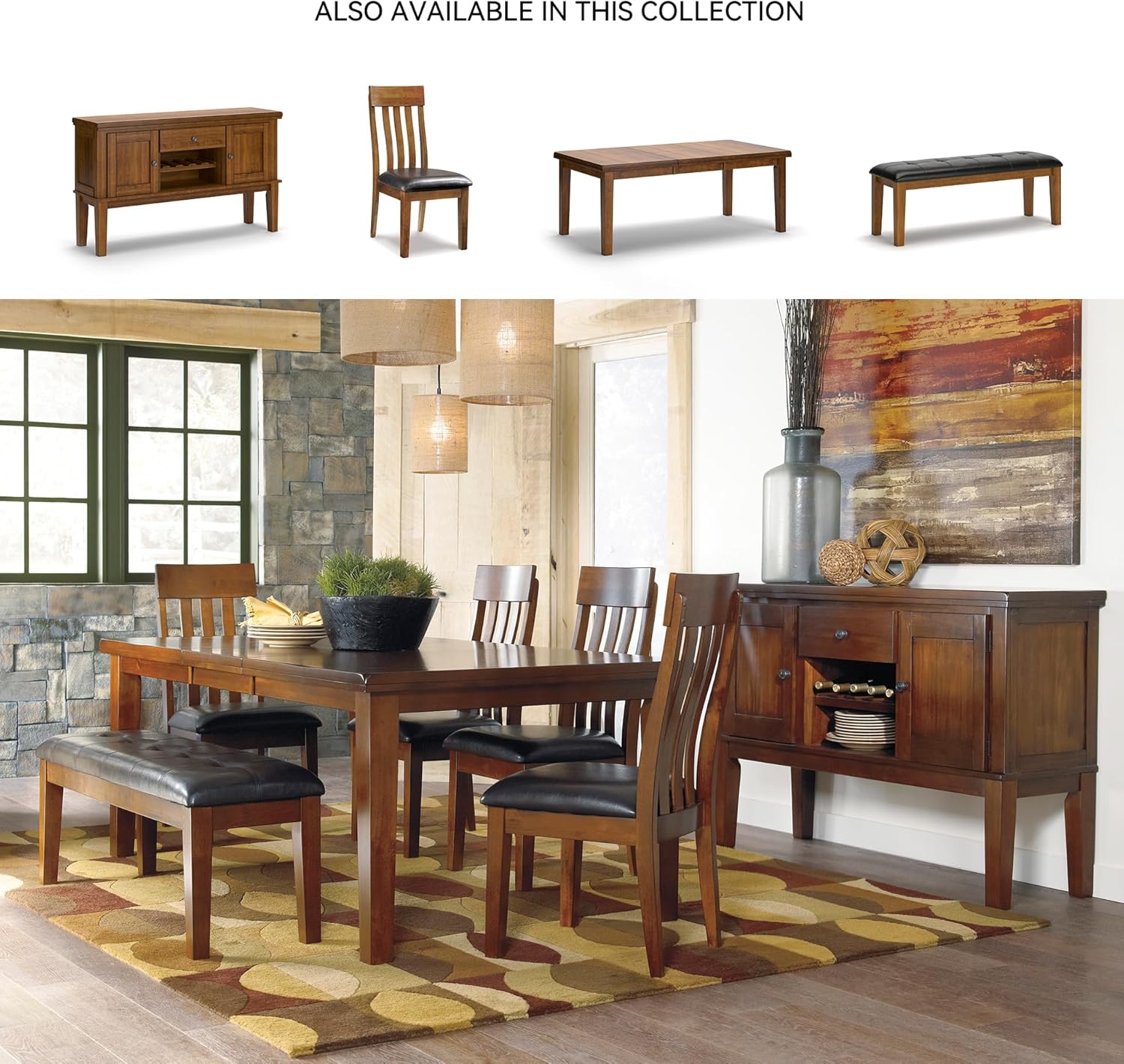Signature Design by Ashley Ralene Rectangular Dining Room Extension Table, Seats 8, Self-storing Extension Leaf, Wood, 42" W x 78.13" D x 30.25" H, Medium Brown