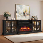 98" Farmhouse TV Stand with 36" Fireplace for Living Room,Media Entertainment Center with Adjustable Shelves and Large Storage Cabinets, TVs up to 100", Black