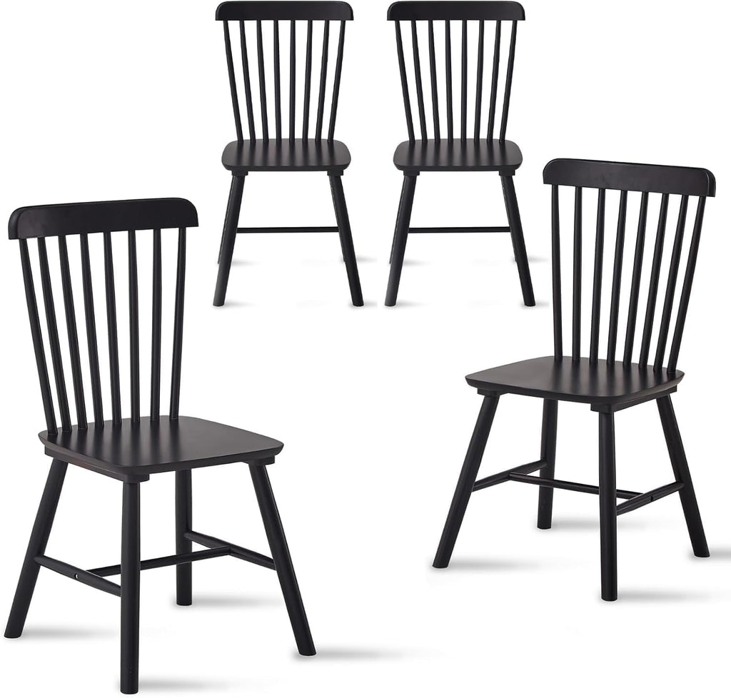 Black Windsor Dining Chairs Set of 4 Wooden Dining Chairs Spindle Back Dining Room Chairs, Modern Farmhouse Solid Wood Kitchen Chairs for Living Room, Restaurant, Cafe