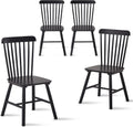 Black Windsor Dining Chairs Set of 4 Wooden Dining Chairs Spindle Back Dining Room Chairs, Modern Farmhouse Solid Wood Kitchen Chairs for Living Room, Restaurant, Cafe
