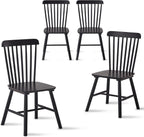 Black Windsor Dining Chairs Set of 4 Wooden Dining Chairs Spindle Back Dining Room Chairs, Modern Farmhouse Solid Wood Kitchen Chairs for Living Room, Restaurant, Cafe