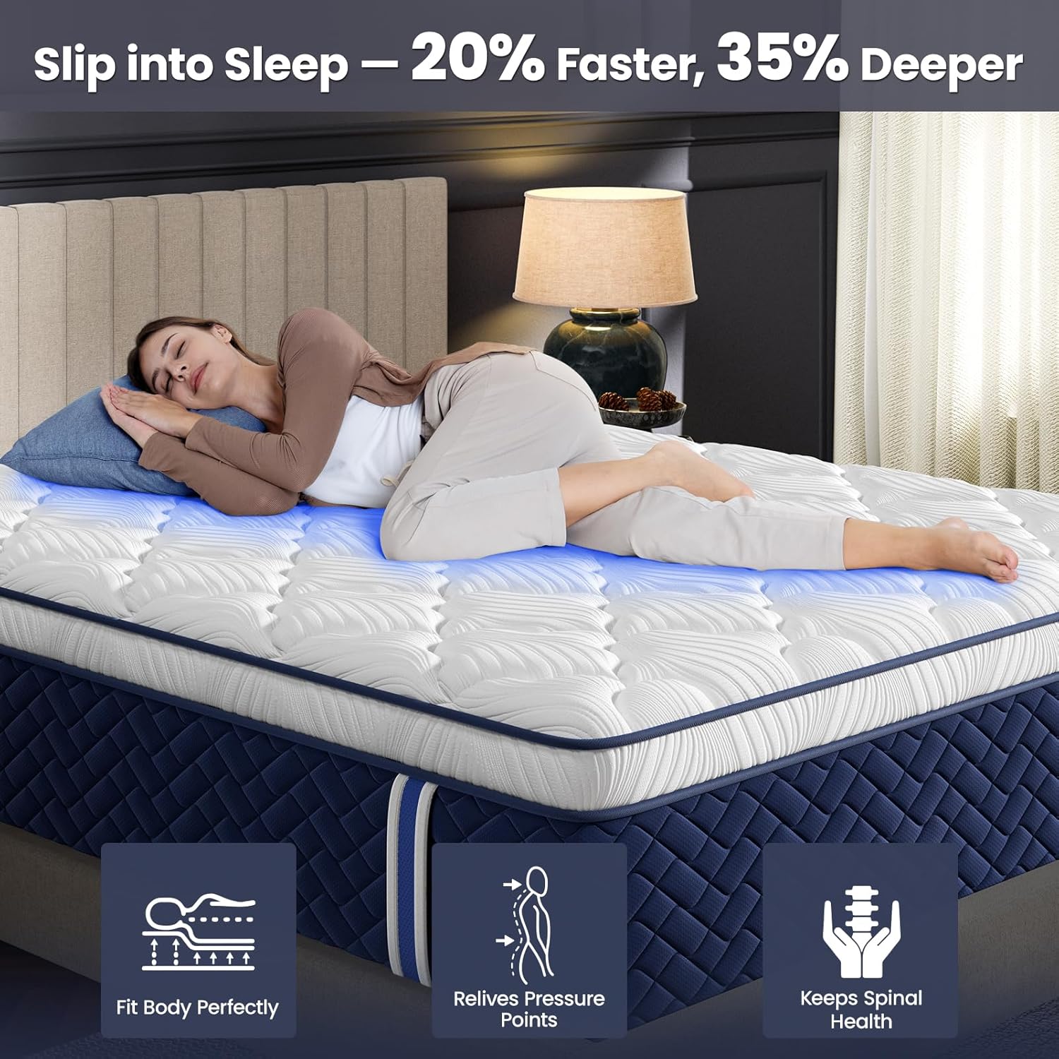 Queen Mattress 14 Inch - Hotel Collection Hybrid Mattress with 7-Zone Support for Spinal Alignment & Back Pain Relief, 395-Night Trial, CertiPUR-US & Fiberglass-Free
