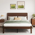 14in High Solid Bamboo Wood Platform Queen Size Bed Frame with Headboard, Reinforced Heavy Duty Metal Slats, Noise Free, No Box Spring Needed, Easy Assembly, Walnut