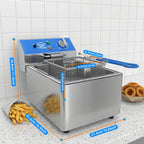 TOPKITCH 6L Electric Deep Fryer with Removable Oil Container and Handle, Solid Wire Mesh Basket and Lid, Lightweight Commercial Countertop Fryers - 120V 1800W