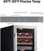 Ca'Lefort 15 Inch Wine Fridge, 28 Bottle Wine Cooler Refrigerator, 40-65°F Wine Refrigerator Glass Door, 3 LED Dual Zone Wine Fridge, Built-in or Freestanding Fridge for Home/Bar/Kitchen (3.0 cu.ft)
