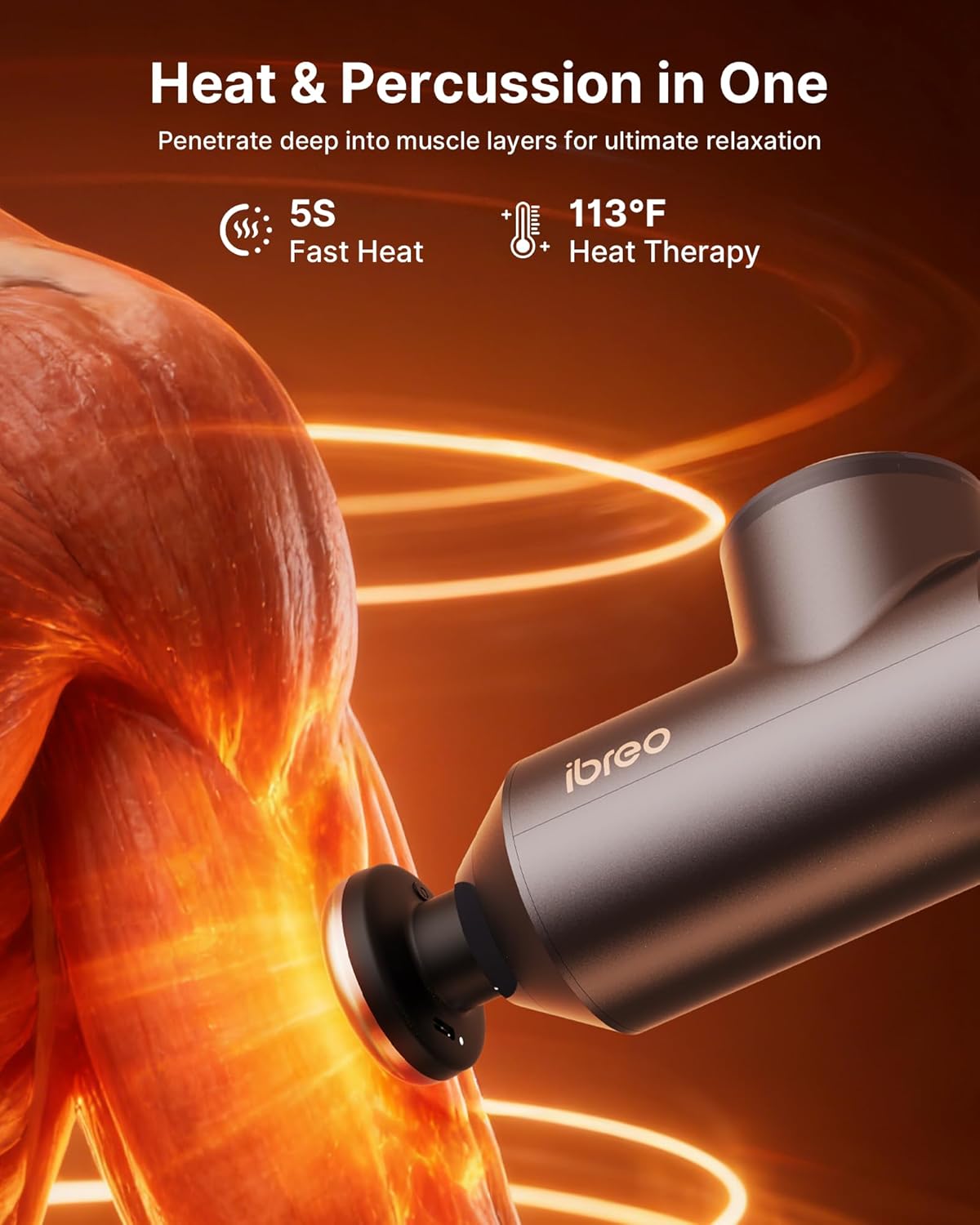 ibreo Surge Pro Deep Tissue Massage Gun with Heat, Percussion Muscle Massager for Pain Relief with 12mm Amplitude, 4 Speeds and 6 Massage Heads, Handheld Back and Neck Massager for Athletes Men Women