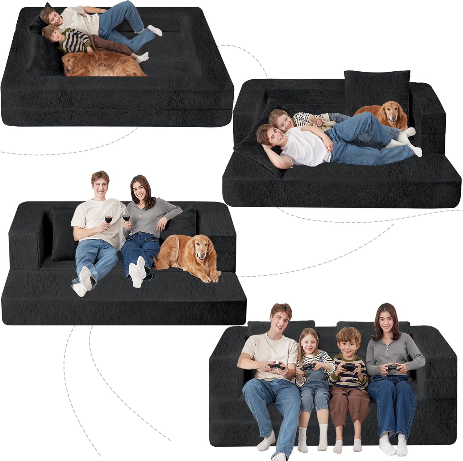 Futon Sofa Bed with Pillow, 3-in-1 Sleeper Sofa Bed with Removable Cover, Convertible Floor Sofa Bed, No Assembly Boneless Couch for Living Room, Bedroom
