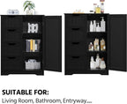 Yaheetech Wooden Storage Cabinet, Bathroom Storage Organizer with 4 Drawers & 1 Cupboard, Freestanding Cabinet Table for Bathroom, Entrance Area, Kitchen, Black