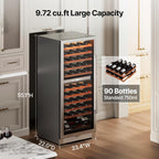 Ca'Lefort Wine Fridge Dual Zone  90 Bottle 24 Inch Wine Cooler Refrigerator  40-65°F Refrigerator with Glass Door  3 LED Built-in/Freestanding Fridge for Bar/Kitchen/Resterant (Left-Hinged)