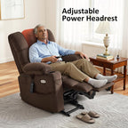 MCombo Large Triple Motor Power Lift Recliner Chair with Massage and Dual Heating, Adjustable Headrest for Tall Elderly People, Fabric 7634 (Coffee, Large)