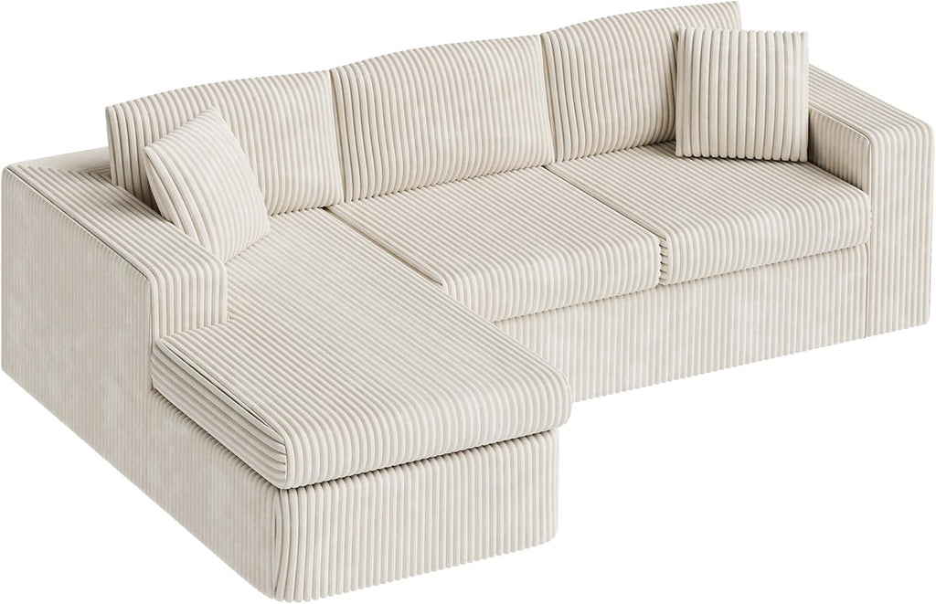 Vongrasig 105" Boneless Couches for Living Room, Sectional Couches Modular Sofa with L-Shaped Chaise, Memory Foam Comfy Cloud Couch with Plush Corduroy Fabric, No Assembly Required, Beige