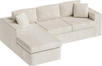 Vongrasig 105" Boneless Couches for Living Room, Sectional Couches Modular Sofa with L-Shaped Chaise, Memory Foam Comfy Cloud Couch with Plush Corduroy Fabric, No Assembly Required, Beige