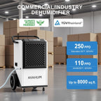 250 Pint Commercial Dehumidifier, Industrial Dehumidifier for 8,000 Sq.Ft Basement Warehouse Construction, Large Heavy Duty Commercial Grade Dehumidifiers with Drain Hose, Auto Defrost, Auto Restart