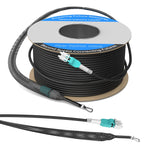100M/328FT OM3/OM4 LC to LC Outdoor Armored Fiber Optic Patch Cable  Multimode Duplex 50/125μm  10Gb/40Gb/100Gb  Industrial TPU Jacket  Direct Burial  Uniboot  MMF  OD 5mm  Pulling Eye Kit Installed