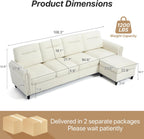 Westice 106" Modular Sectional Sofa with Movable Ottoman, Deep-Seat L-Shaped Couch, 4-Seater Modern Sofa for Living Room, Bedroom, or Apartment (Beige)