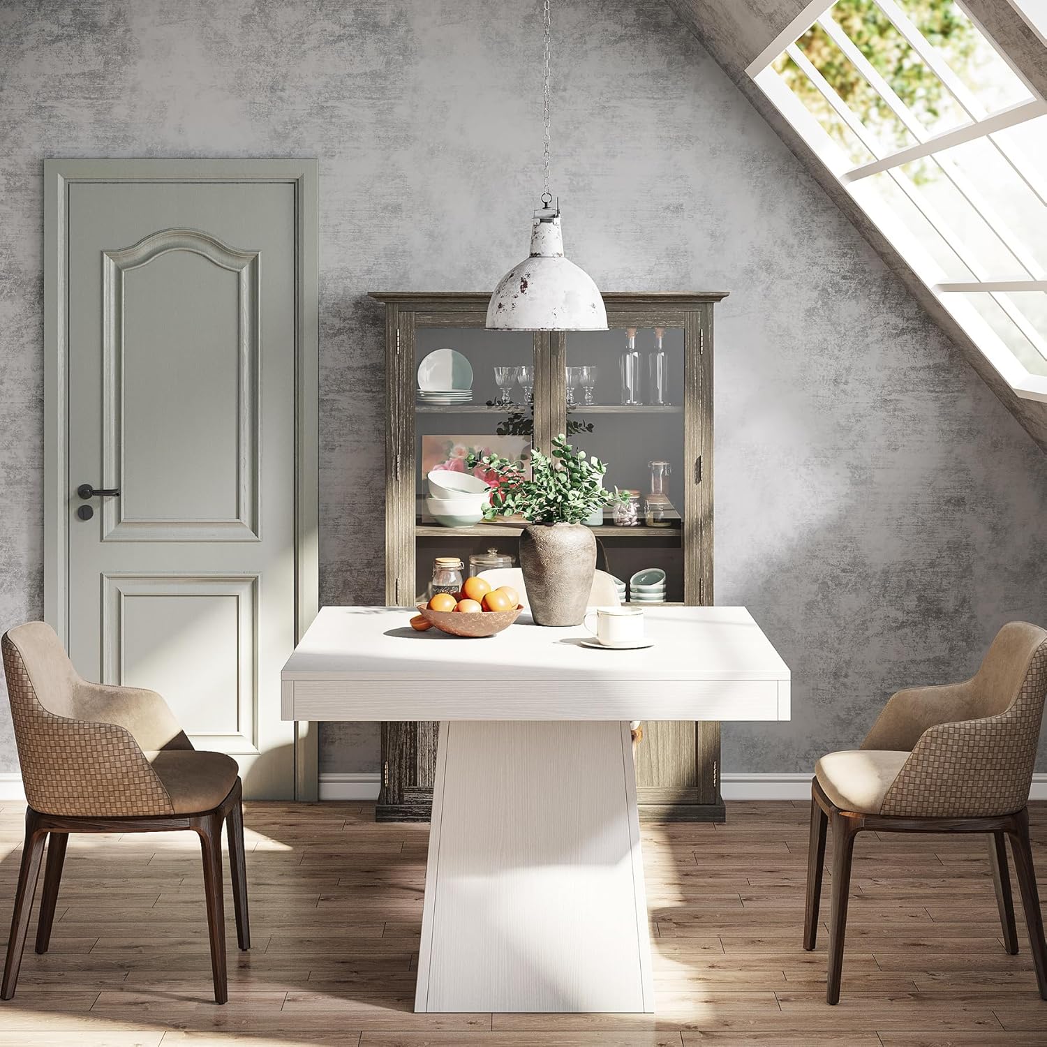 Tribesigns Square Dining Table for 4, 31.5-Inch Small Kitchen Table with Sturdy Pedestal Base, Farmhouse Dinner Table for Dining Room, Living Room, Kitchen, White