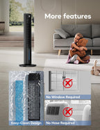 Windowless Portable Air Conditioners, 45" 3-IN-1 Evaporative Cooler for Room No window, 12H Timer & 60° Swing, 1.06Gal Water Tank & 4 Ice Packs, Quiet Portable ac Unit with Remote for Bedroom
