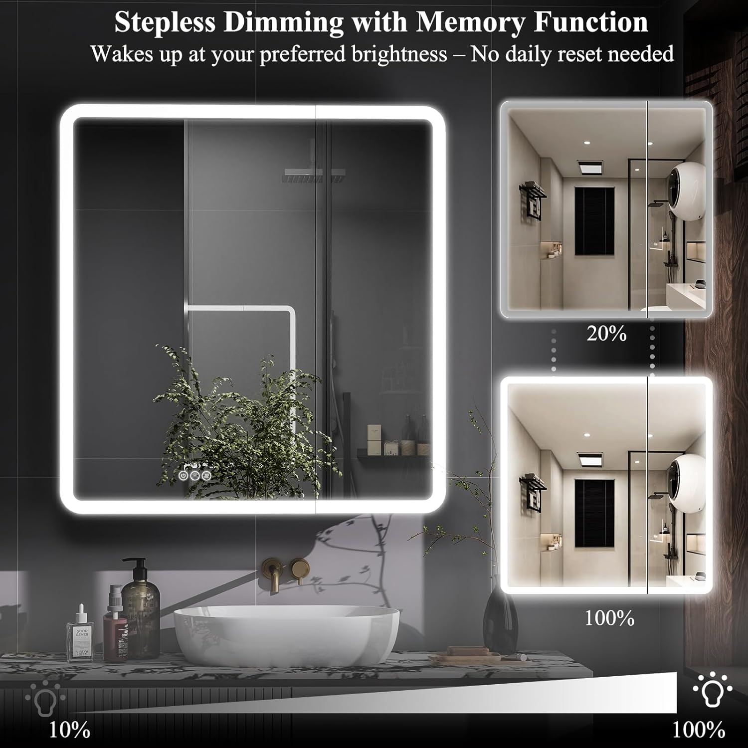 LED Bathroom Medicine Cabinet with Mirror, 36 Inch x 32 Inch Bathroom Mirror Cabinet with Door & Adjustable Shelves, Surface Mount or Recess Installation