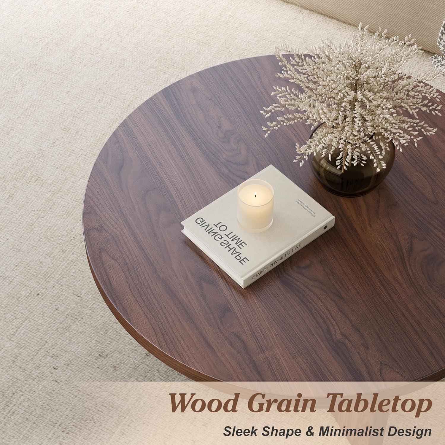 Luoxiao 31.5" Round Coffee Table Mid Century Modern Center Table for Living Room, Minimalist Circle Accent Table for Apartments, Study, Office, Space-Saving, Easy Assembly, Walnut