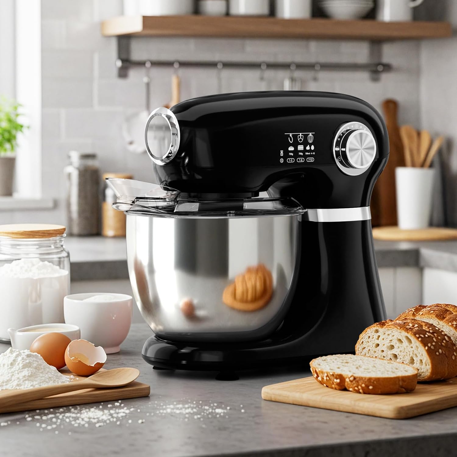 COWSAR Stand Mixer, 12 Speeds Tilt-Head Electric Commercial Stand Mixer, 3-In-1 Kitchen Mixer with Bowl, Dough Hook, Whisk and Beater, Black