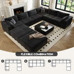 157.5" Cloud Couch Oversized Modular Sectional Sofa for Living Room,Modern Sofa with Deep Seat .8 Seater Boneless Couch with 2 Ottoman,Comfy Upholstered Couches for Apartment, Studio, Office,Black