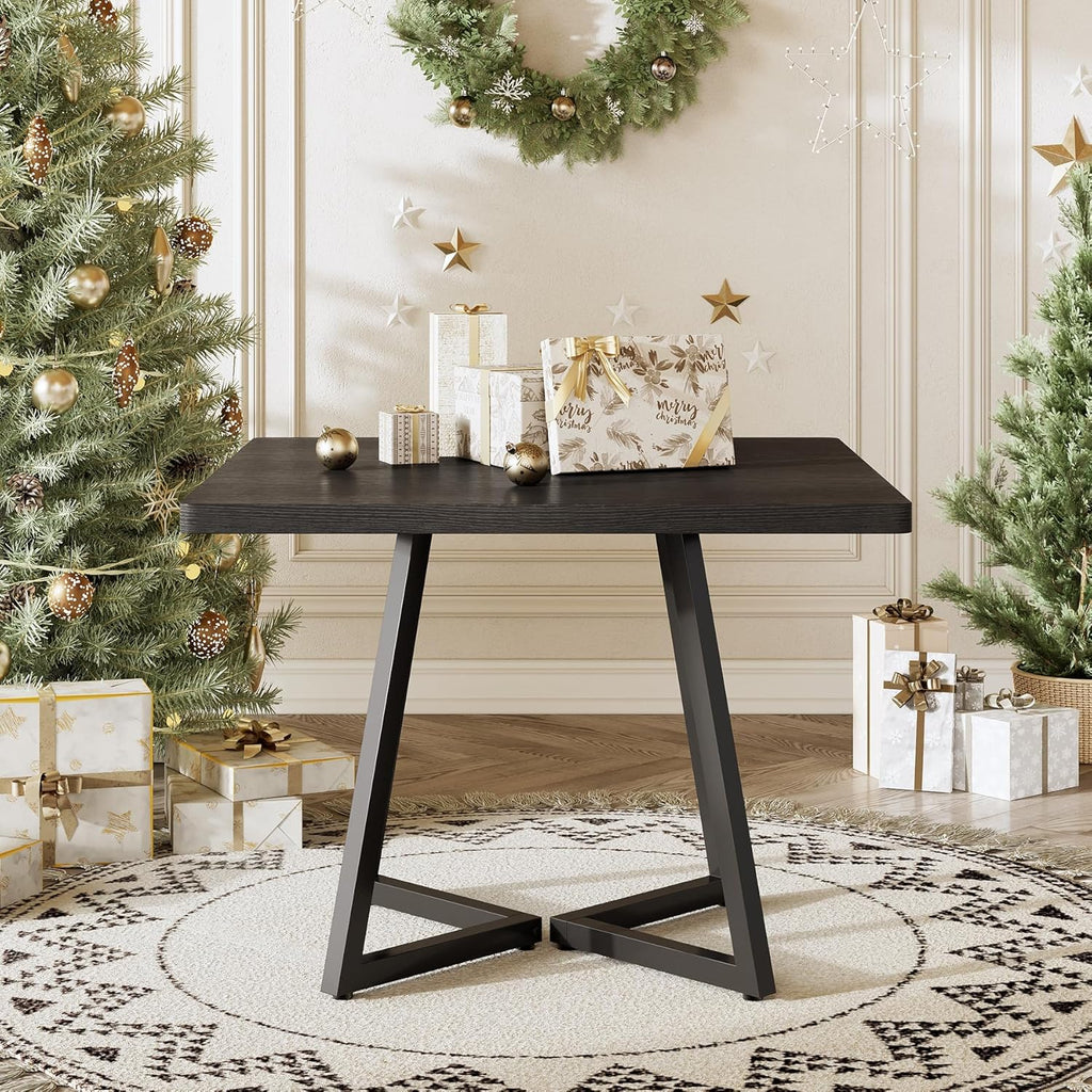 LITTLE TREE 31.5 Inches Small Dining Table for 4, Square Dinner Table for Small Space, Dining Room Tables, Black Wooden Kitchen Table with Metal Legs, Modern Leisure Cafe Table for Apartment