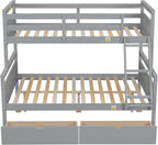 Merax Twin Over Full Bunk Bed with 2 Storage Drawers, Ladder and Guardrail, Can be Converted into 2 Separated beds, Grey