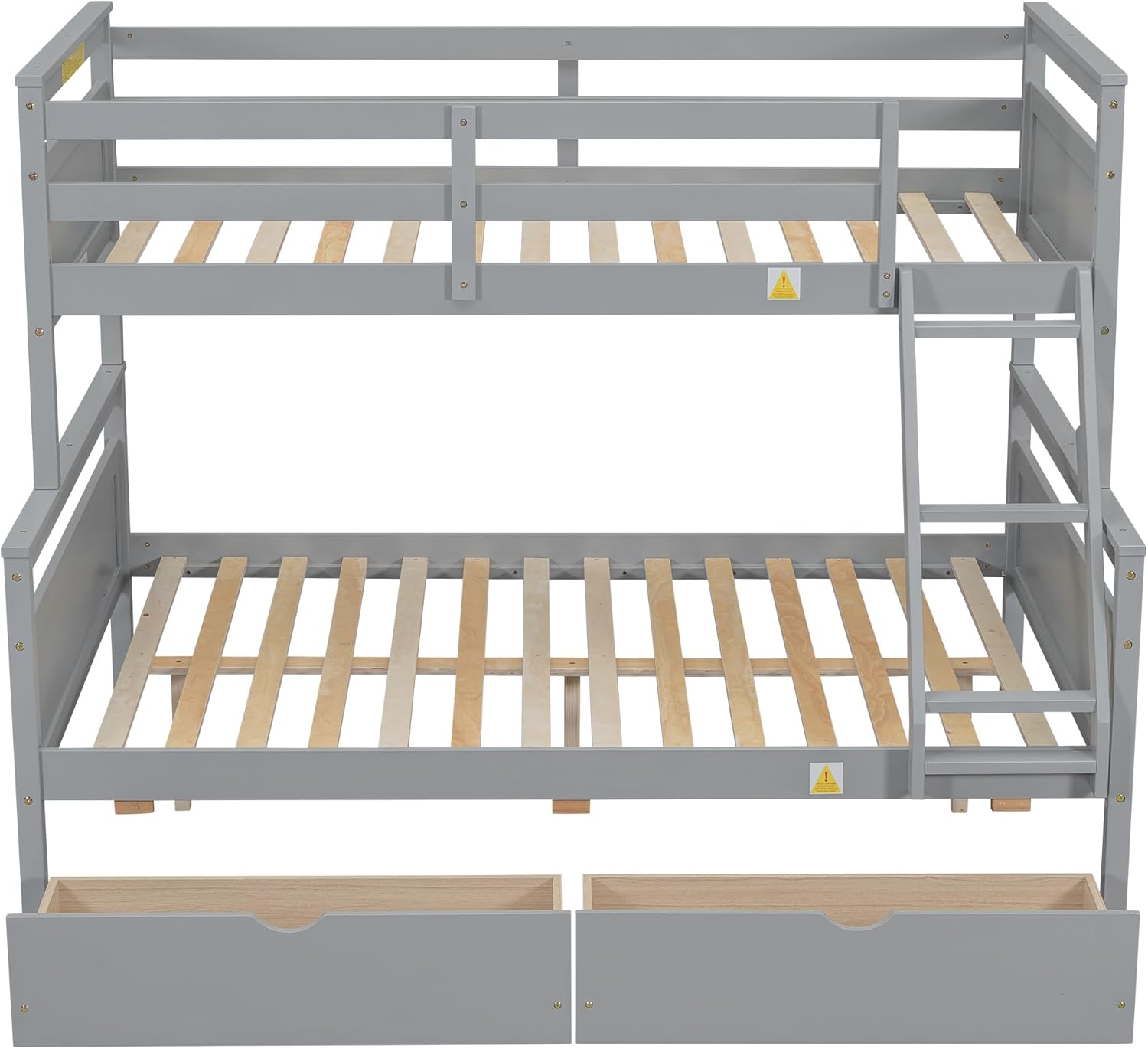 Merax Twin Over Full Bunk Bed with 2 Storage Drawers, Ladder and Guardrail, Can be Converted into 2 Separated beds, Grey