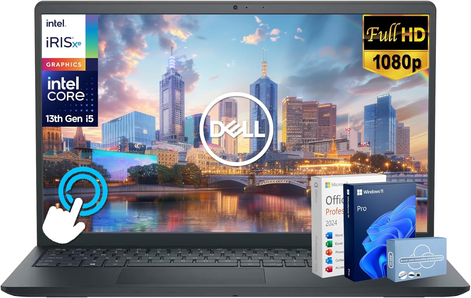Dell Inspiron 15 Touchscreen Laptop for 2025-2026 Business Student Home  AI Computer  15.6" FHD  10-Core Intel i5  16GB RAM  1TB Storage (512GB SSD+500GB Ext) MarxsolAddon  Win 11 Pro  Lifetime Office