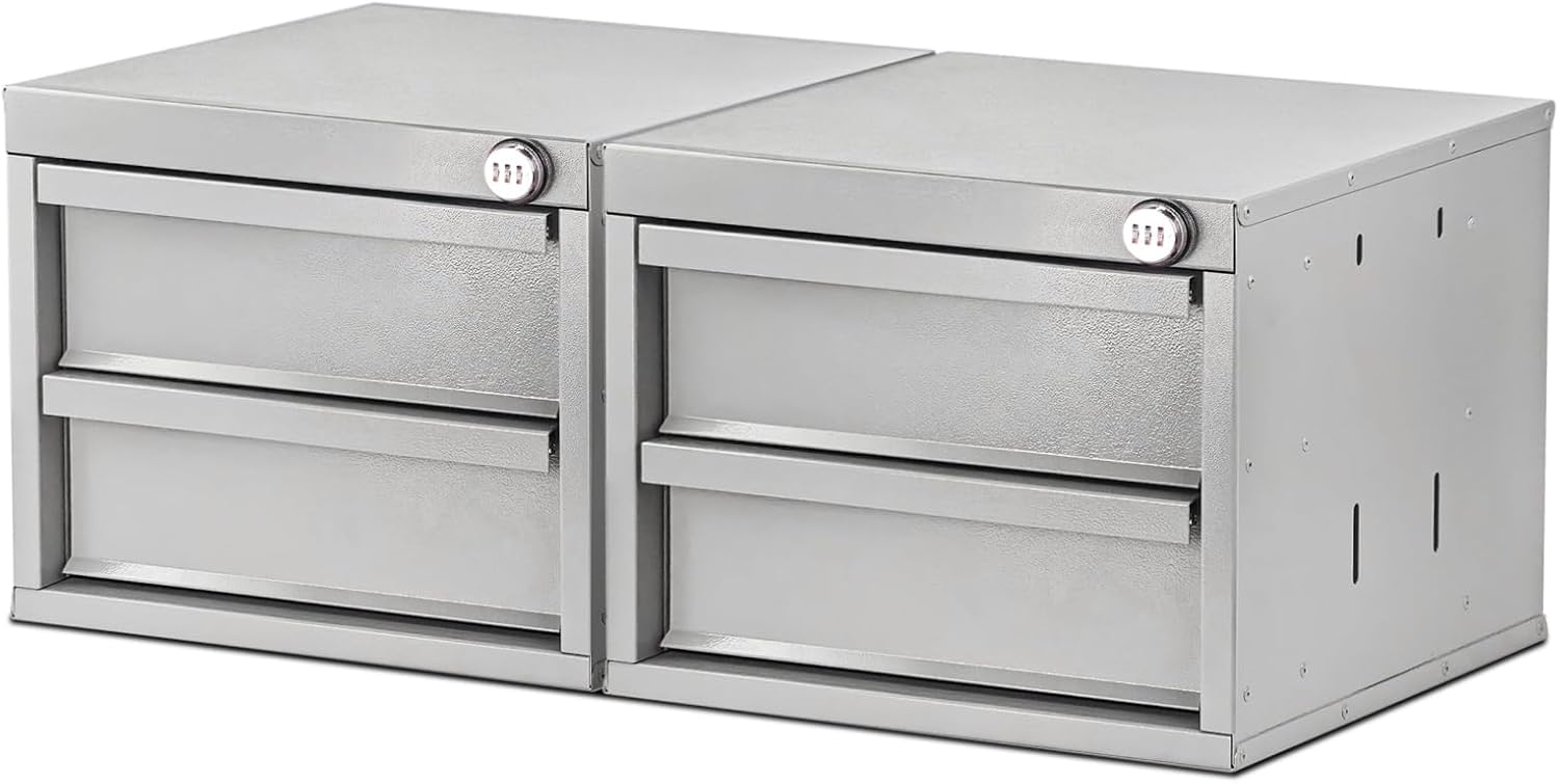 AA Products 2 Drawer Cabinet Set with Password Lock Designed for 16" D AA Van Shelving, Set of 2 Steel Storage Cabinet for Van, Utility Garage, 15.75’’W x 12.5’’H x 15.6”D