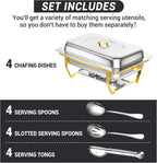 Chafing Dishes for Buffet, 8 Qt High Grade Chafing Dish Buffet Set, Full Size Pan, Rolled-Edge Design Food Warmers for Parties, Buffet, Wedding, Birthday, Camping 4 Pack Half Gold