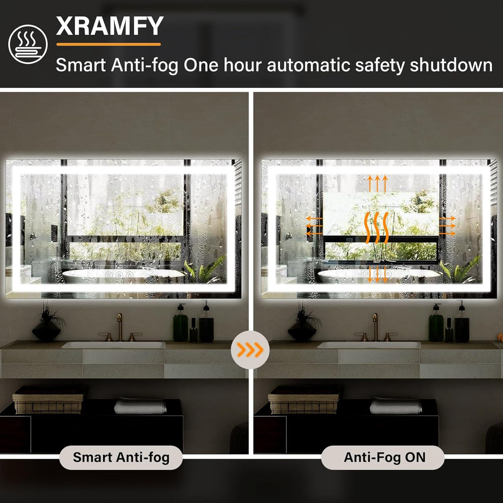40"x 60"LED Bathroom Mirror, Backlit + Front Lit, LED Bathroom Mirror with Lights for Wall, 3 Colors, Anti-Fog, Dimmable Brightness, Tempered Glass