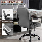 Executive Office Chair PU,Leather Office Chair with Wheels,360° Swivel Rolling Chair with Padded Arms,Ergonomic Computer Chair with Lumbar Support for Short People Use (Grey)