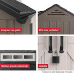 Rubbermaid Resin Outdoor Storage Shed With Floor (7 x 7 Ft) Weather Resistant Gray Organization for Home/Backyard/Garden Tools/Lawn Mower/Bike Storage/Pool Supplies