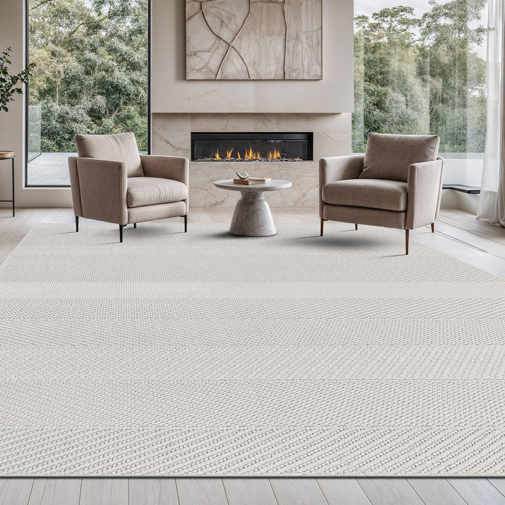 Beverly Rug Micro Loop Large Area Rug White 9x12 Modern Luxury Boho Geometric Durable Indoor Area Rugs for Living Dining Room Office Stain Resistant Non Shedding Casual Indoor Carpet White 9 x 12