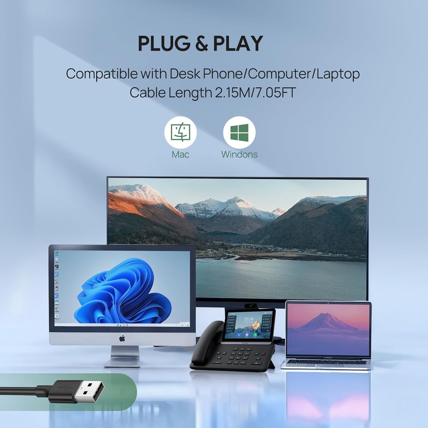 Yealink UH42 USB-C/A Mono Headset with Mic for PC Computer, Wired Headphones Teams Certified, Noise Cancelling Microphone, in-Line Controls, All Day Comfort