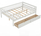 Giantex Full Kids Bed with Storage Drawers, Wood Montessori Bed with Rails & Side Shelf, Low Daybed Bed Frame for Boys Girls, No Box Spring Needed (White)