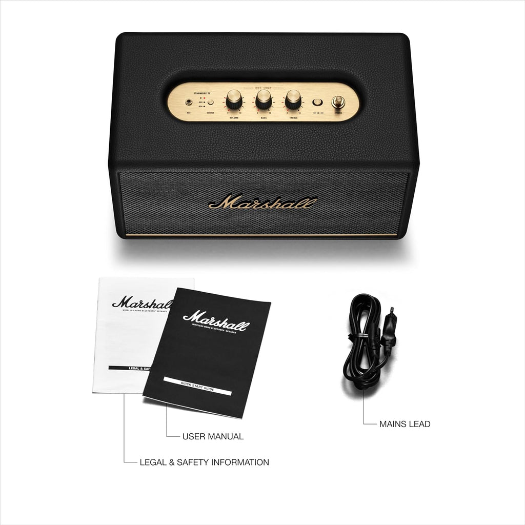 Marshall Stanmore III Bluetooth Home Speaker - Loud Stereo Sound with Bass and Treble Controls | Plug-in Powered | Record Player Compatible | RCA and 3.5 mm Aux Inputs - Black