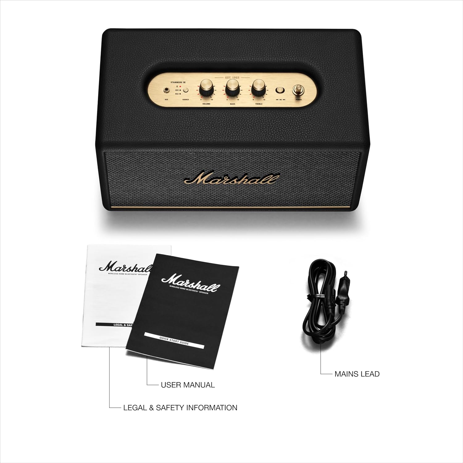 Marshall Stanmore III Bluetooth Home Speaker - Loud Stereo Sound with Bass and Treble Controls | Plug-in Powered | Record Player Compatible | RCA and 3.5 mm Aux Inputs - Black