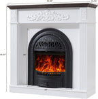 45" Birdcage-Style Electric Fireplace with Mantel, 46" Tall Fireplace TV Stand, Farmhouse Entertainment Center with Storage & Replaceable Insert Heater for Living Room, White+Walnut