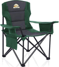 Colegence Oversized Folding Camping Chairs - 450 LBS Support Heavy Duty Camp Chair with Padded Cushion, Portable Outside Chairs with Carry Bag，Cooler, Cup Holder for Outdoor, Lawn, Sports - Green