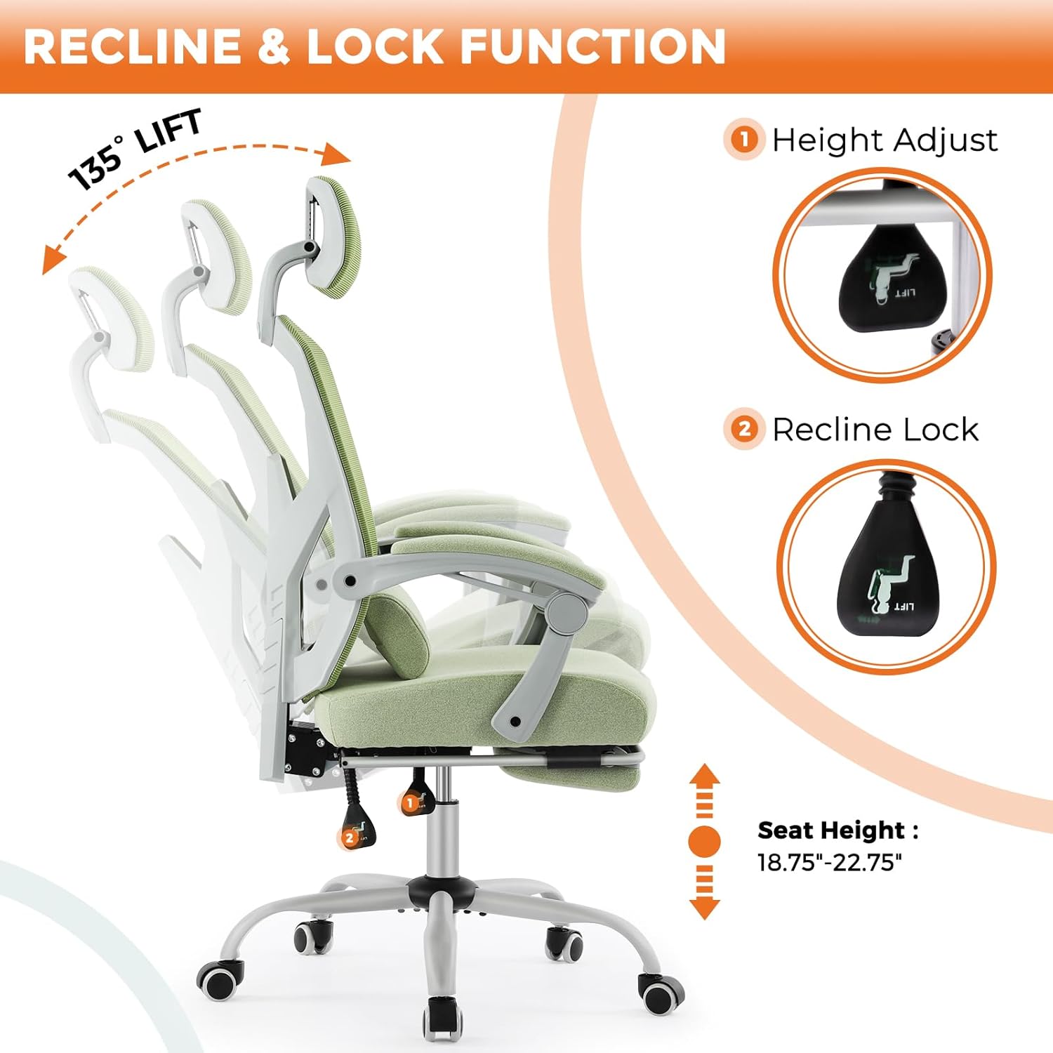 Sweetcrispy Office Computer Desk Chair, Ergonomic High-Back Mesh Rolling Work Swivel Chairs with Wheels, Comfortable Lumbar Support, Comfy Arms for Home, Bedroom, Study, Student, Green
