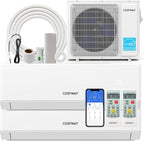 COSTWAY 18k Dual 2 Zone Mini Split Air Conditioner, 22 SEER2 7000 BTU+ 7000 BTU, 208-230V, Wifi Enabled Multi Zones Mini Split AC Heat Pump Full Set, Ductless Energy Star