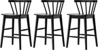 Wood Bar Stools Set of 3, 24" Barstool Farmhouse Counter Stools with Curved Back for Dining Room, Black