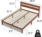 LIFEMENT Queen Classic Wood Platform Bed Frame, Headboard, Essential, Noise Free, Under Bed Storage, No Box Spring Needed, Easy Assembly
