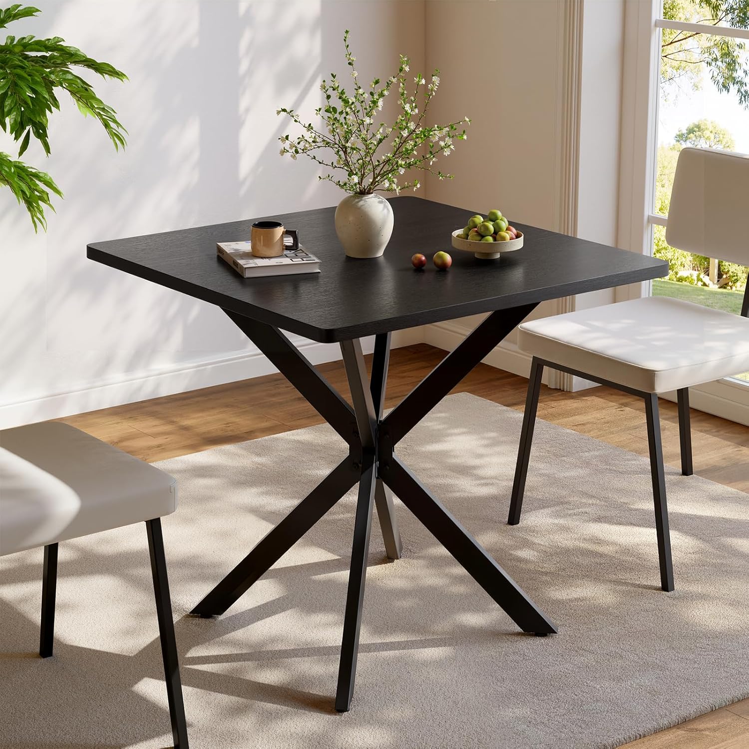 Unovivy 31.5" Small Square Dining Table for 2-4, Space Saving Kitchen Dinner Table, Industrial Compact Modern Dining Room Desk for Kitchen, Apartment, Black