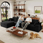 136" Cloud Modular Sectional Couch with L-Shaped Chaise,Corduroy Boneless Sofa,Memory Foam Couches in a Box with Deep Seat for Living Room,No Assembly Required (Black,Left-Facing Chaise)