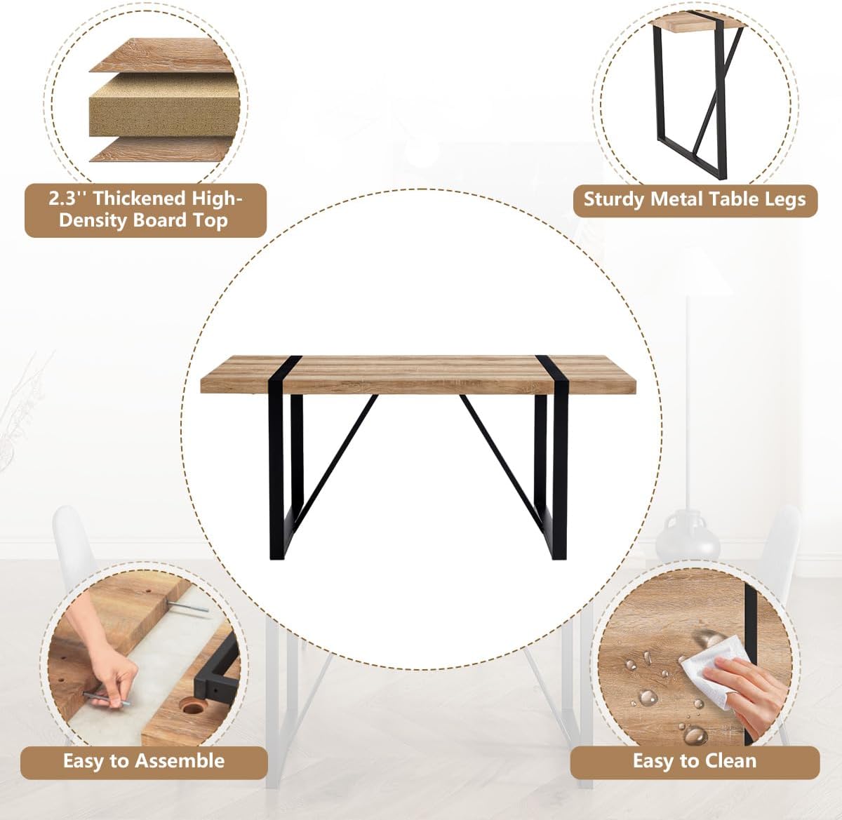 7 Piece Dining Table Set .Dinner Table Set for 6 .71'' Kitchen Table and Suede Nap Fabic Chairs Set of 6 .6 Chair Dining Table Set for Kitchen Dining Room