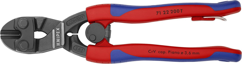 Knipex Tools 71 22 200 T BKA 8" Angled High Leverage Cobolt Cutters, Tether Attachment-Comfort Grip,