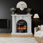 BLANKSPACE 48" Electric Fireplace with Mantel, Tv Stand with Black Birdcage Fire Place Heater and Carved Square Column Design Design for Living Room, Bedroom